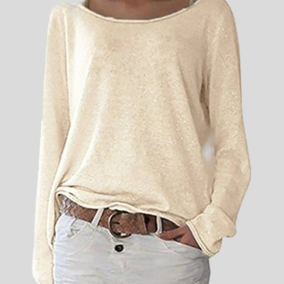 Jersey de punto básico de mujer con cuello redondo y manga larga