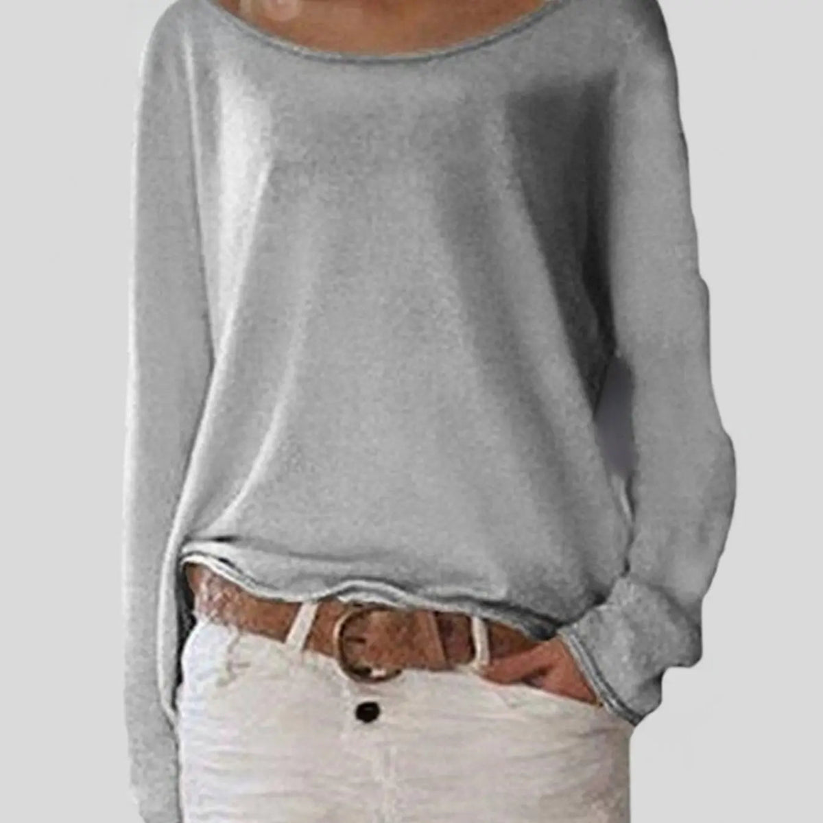 Jersey de punto básico de mujer con cuello redondo y manga larga
