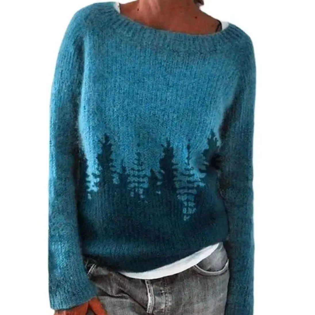 Jersey de punto Fair Isle de mujer con cuello redondo y manga larga
