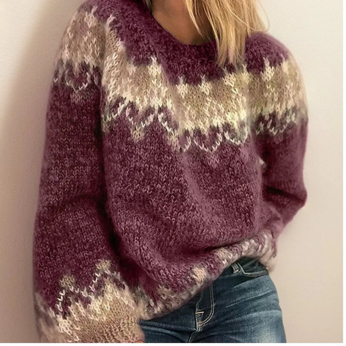 Jersey de punto jacquard Fair Isle de mujer, acogedor y de estilo nórdico
