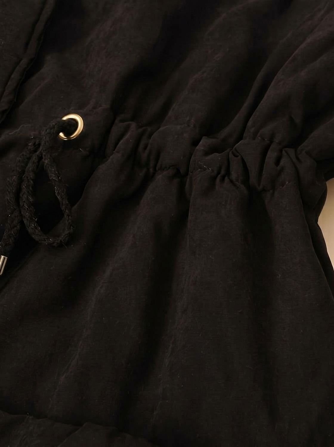 Parka de invierno de largo medio con cuello de piel sintética y cintura ajustable con cordón para mujer