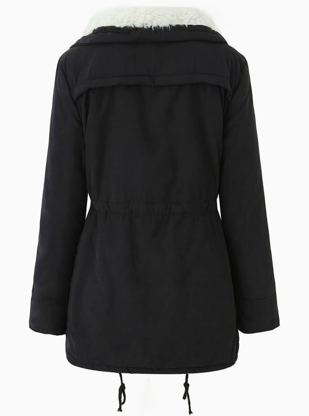 Parka de invierno con cuello de piel sintética y cintura ajustable con cordón para mujer