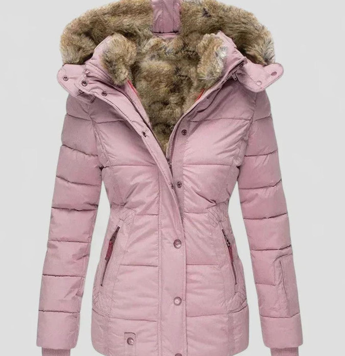 Abrigo acolchado de invierno de mujer con capucha de piel sintética