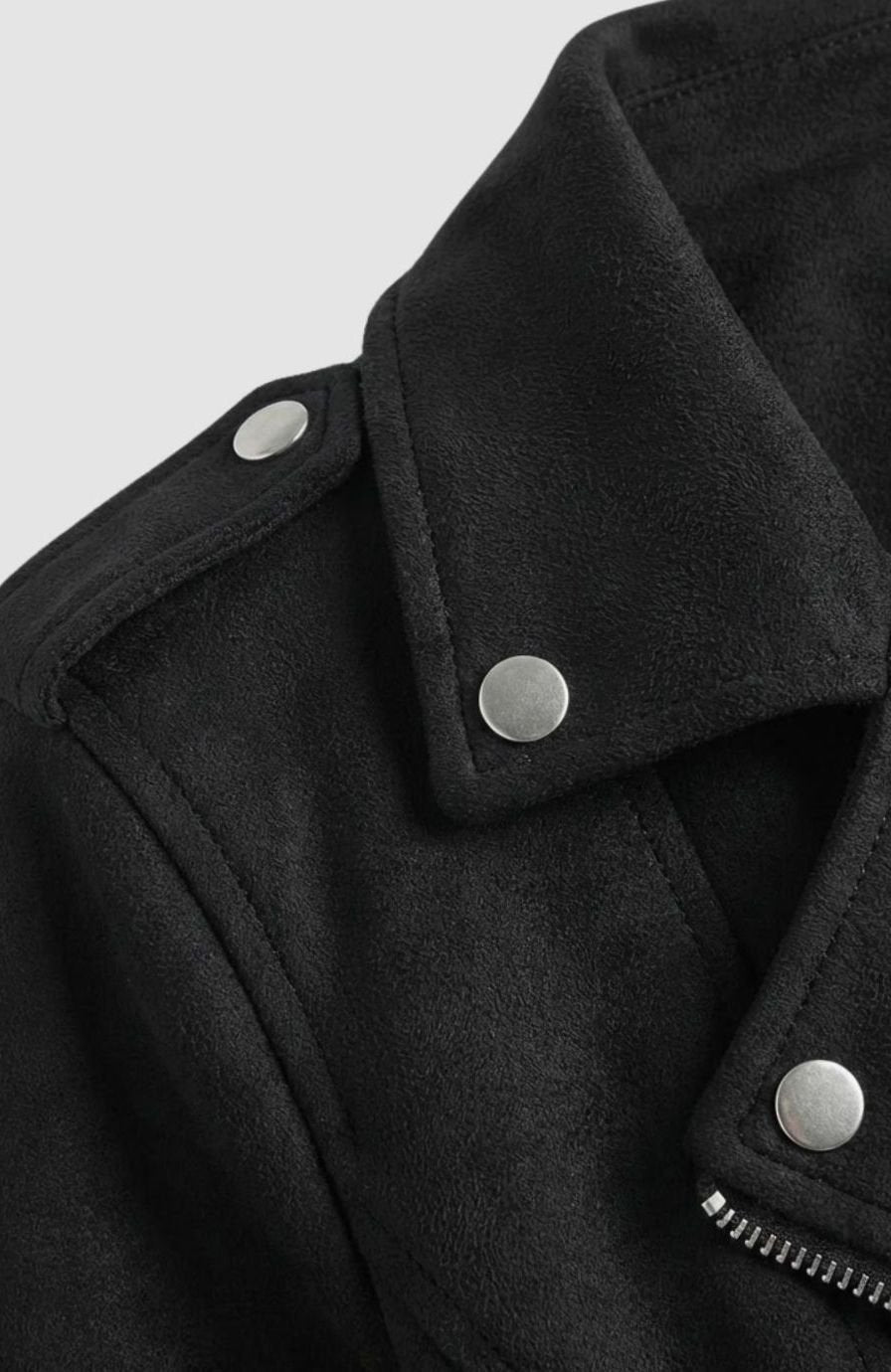 Chaqueta motera de ante sintético con cremallera asimétrica para mujer