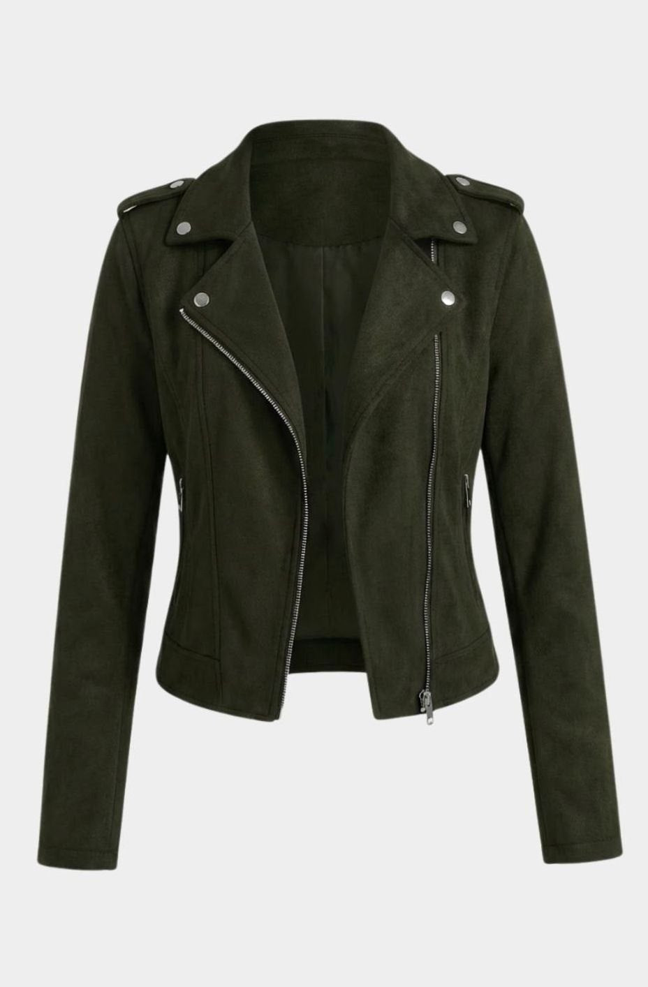 Chaqueta motera de ante sintético con cremallera asimétrica para mujer