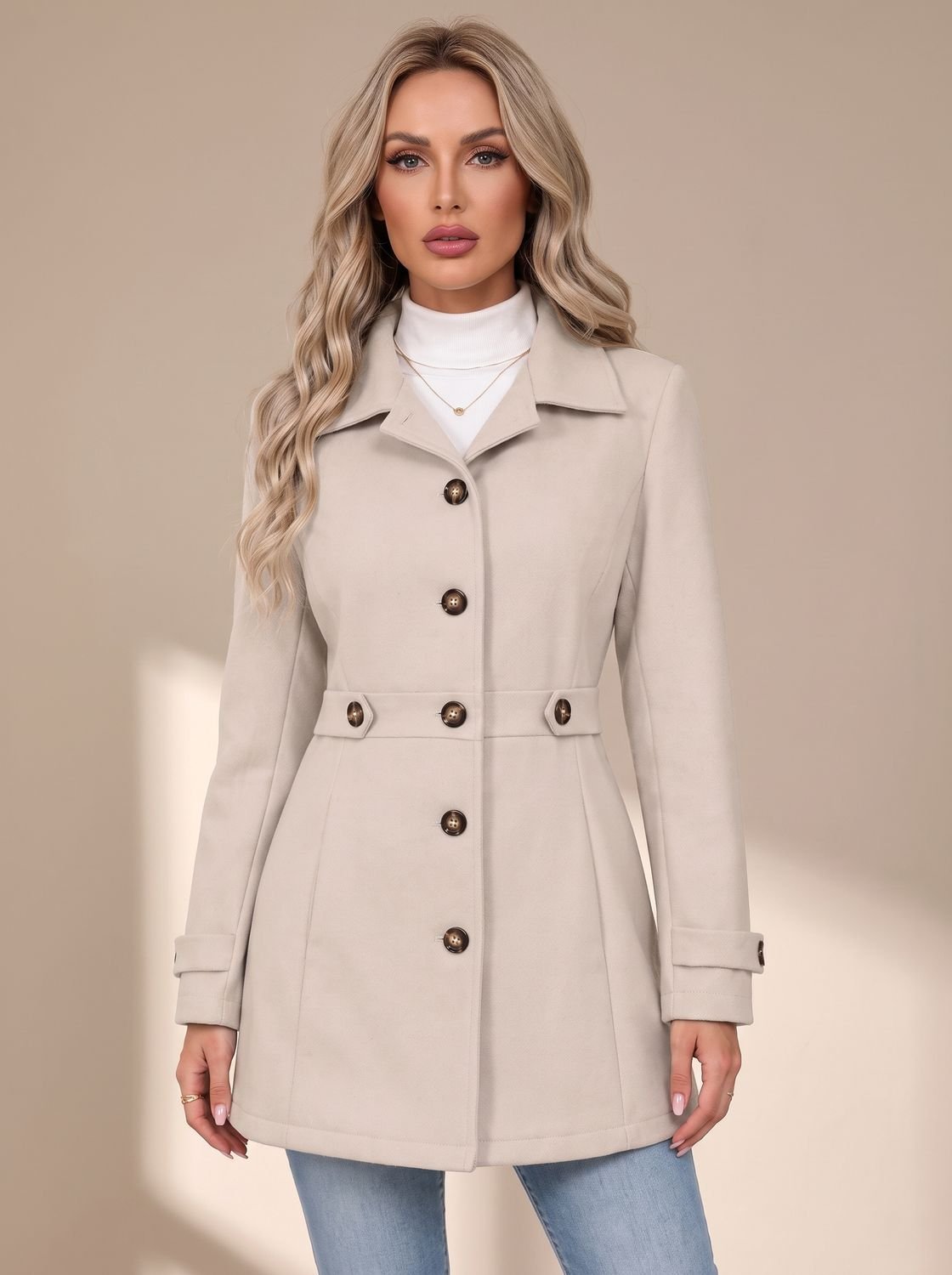 Mia | Abrigo entallado de lana para mujer, con botones delanteros y cintura definida