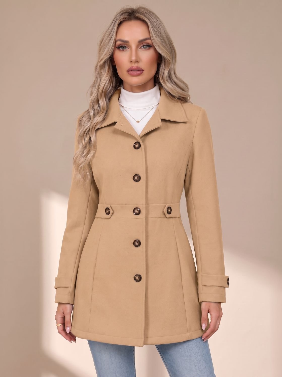 Mia | Abrigo entallado de lana para mujer, con botones delanteros y cintura definida