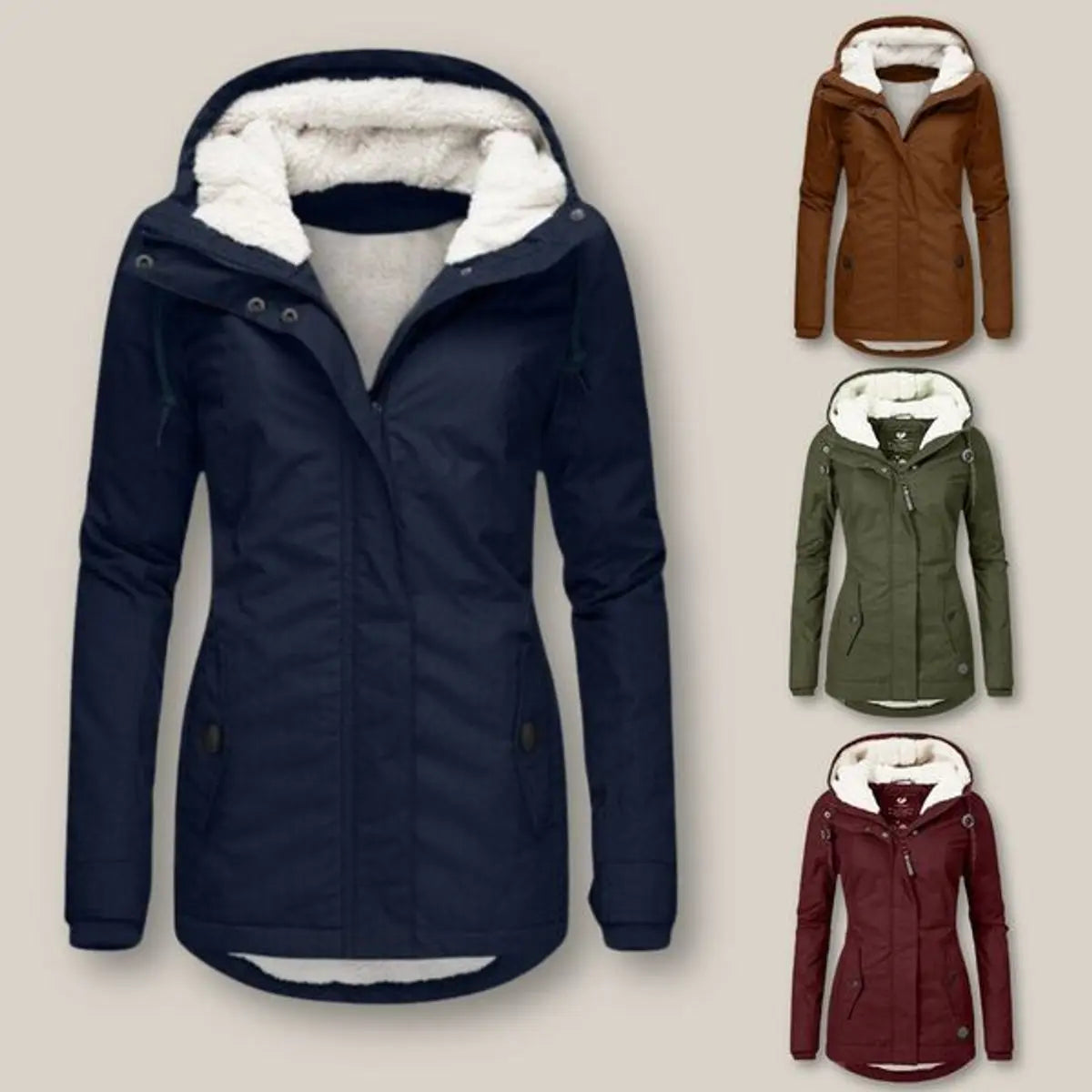 Chaqueta acolchada de invierno con capucha y forro polar sherpa para mujer