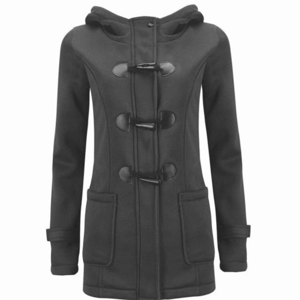 Abrigo de invierno con capucha, forro polar y botones de palanca para mujer