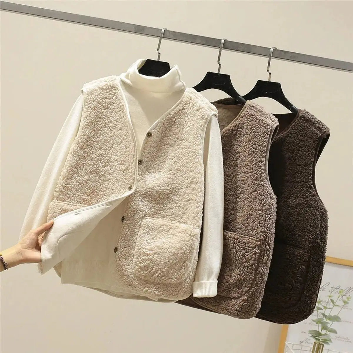 Chaleco acolchado de forro polar sherpa con botones para mujer