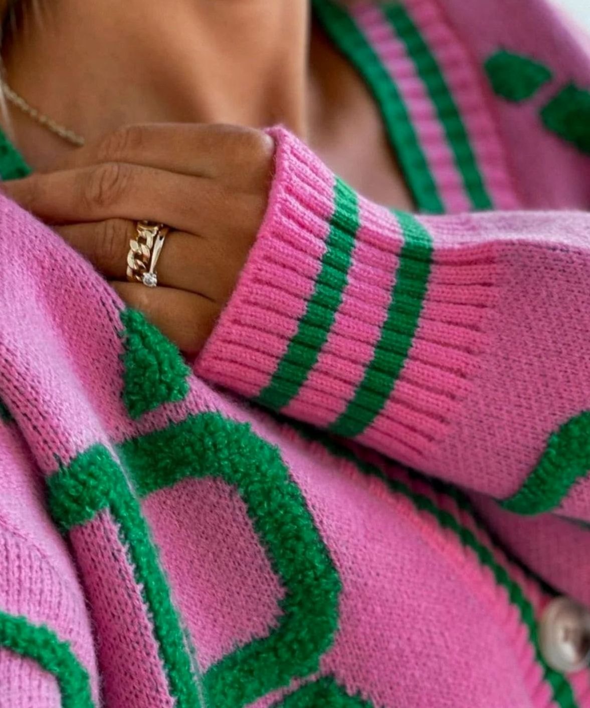 Cárdigan de punto para mujer, con estampado geométrico y botones