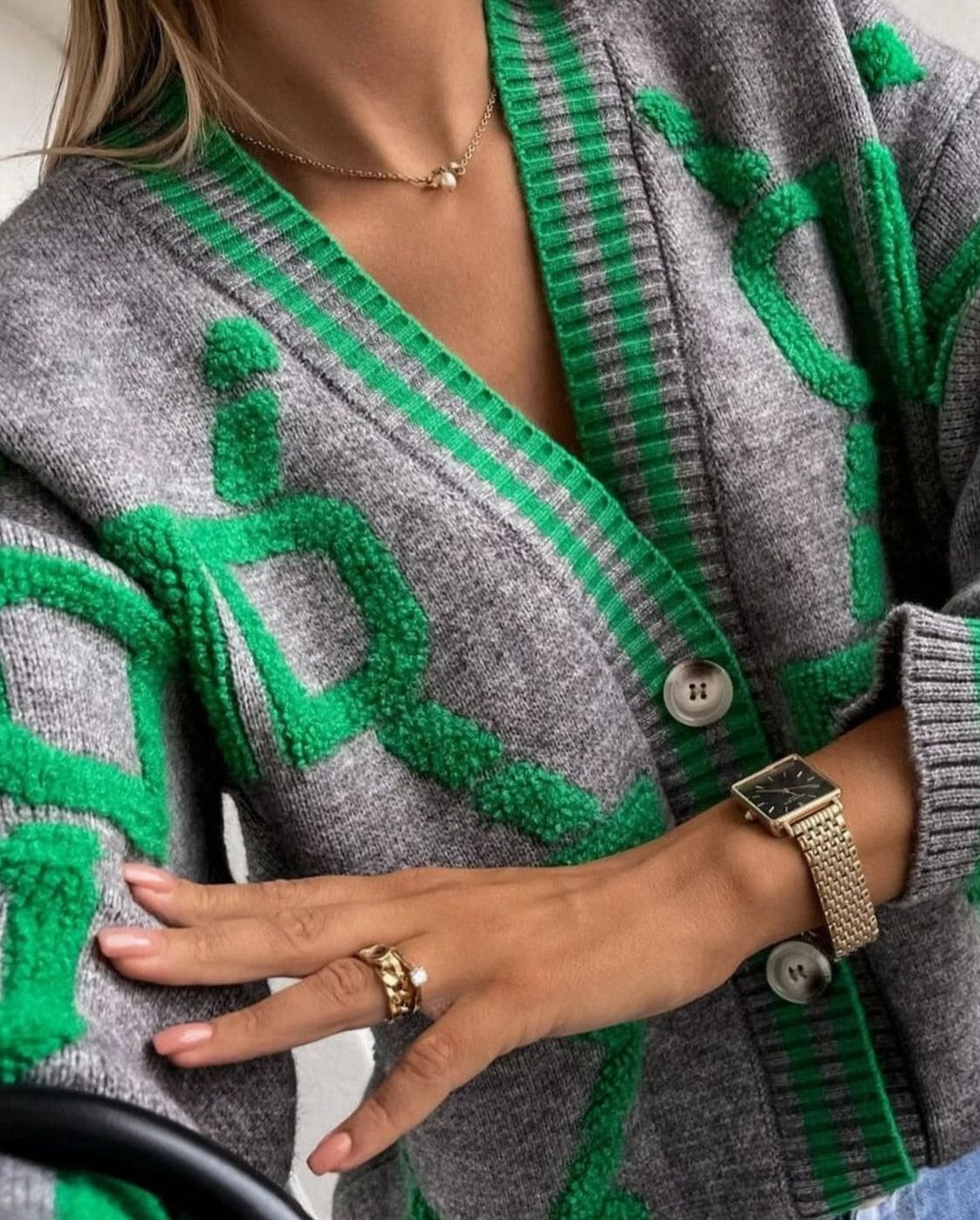 Cárdigan de punto para mujer, con estampado geométrico y botones