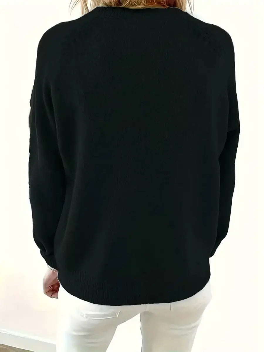 Jersey de punto para mujer, con media botonadura, cuello de pico y diseño tipo pulóver