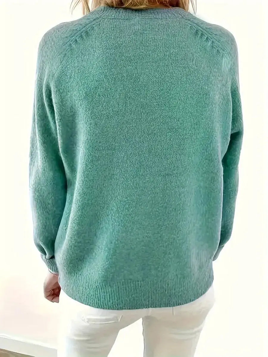 Jersey de punto para mujer, con media botonadura, cuello de pico y diseño tipo pulóver