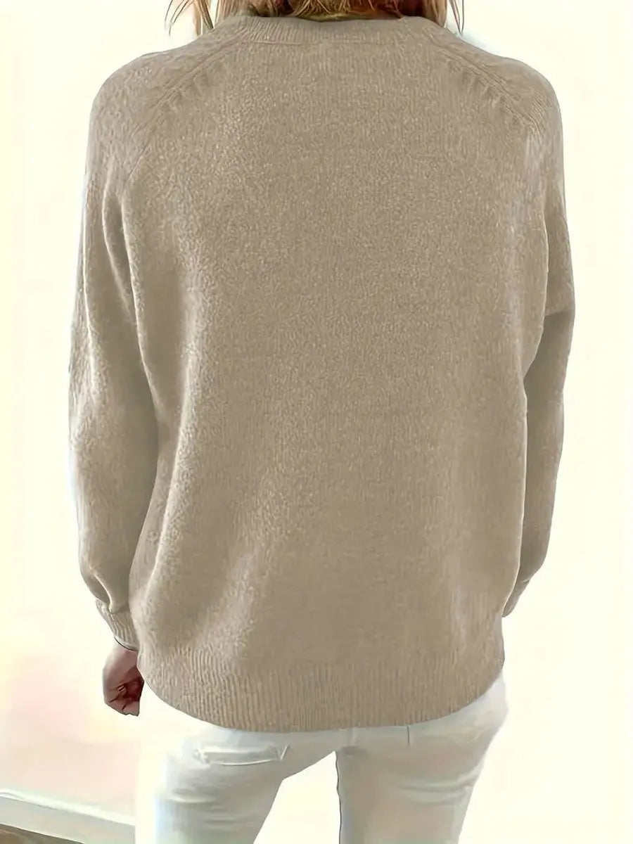 Jersey de punto para mujer, con media botonadura, cuello de pico y diseño tipo pulóver
