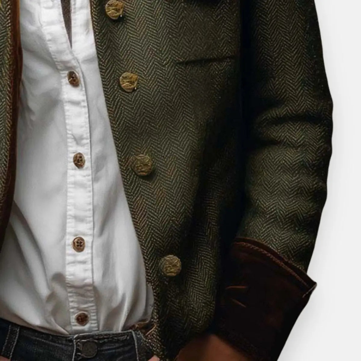 Chaqueta utilitaria acolchada de tweed de espiga para mujer, con detalles de botones dorados