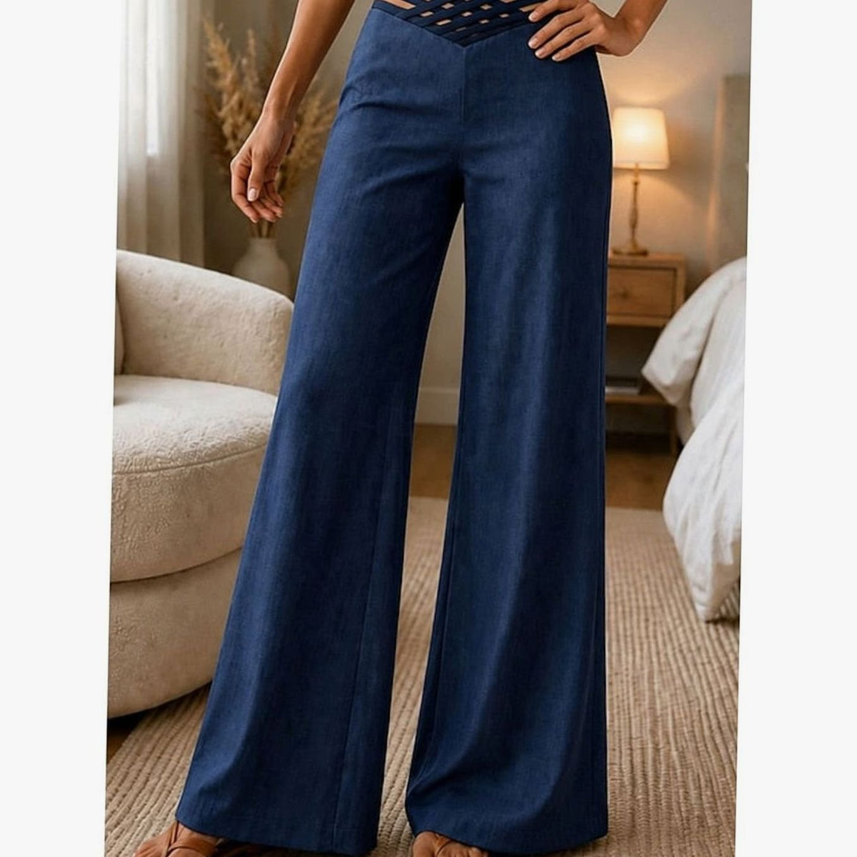 Pantalones de pierna ancha para mujer, de cintura alta y con cinturilla cruzada