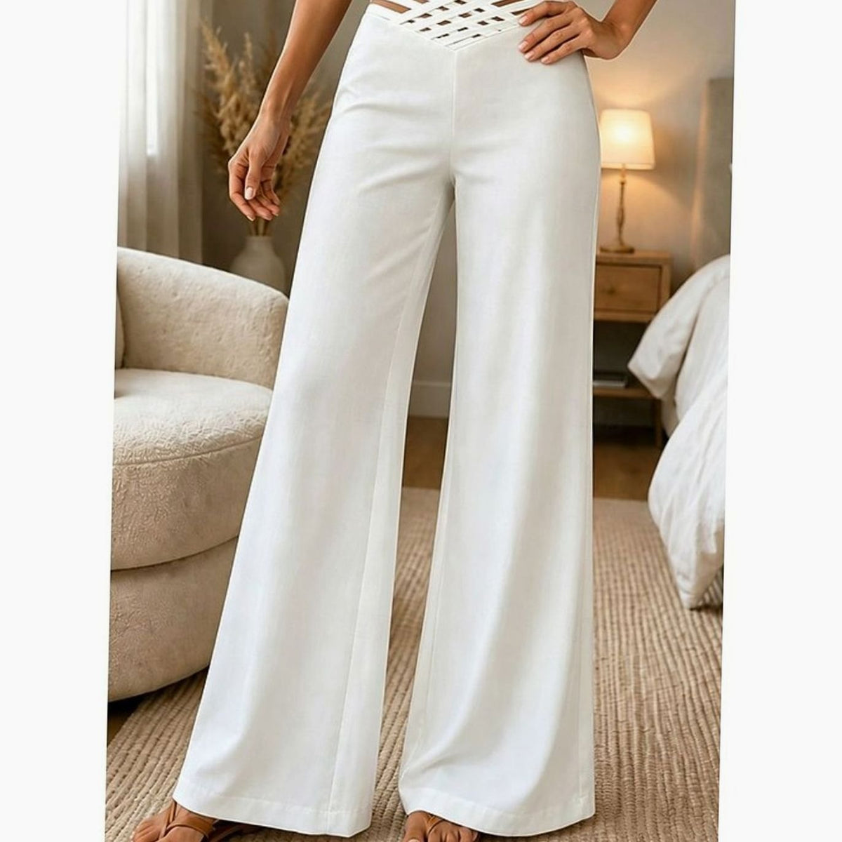 Pantalones de pierna ancha para mujer, de cintura alta y con cinturilla cruzada
