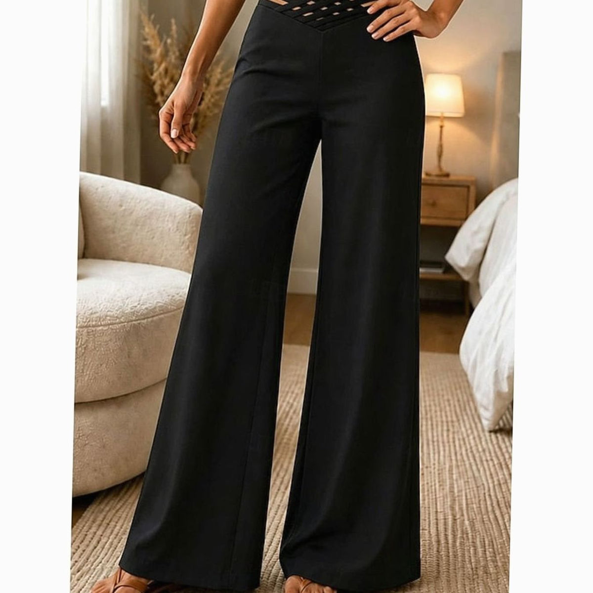 Pantalones de pierna ancha para mujer, de cintura alta y con cinturilla cruzada