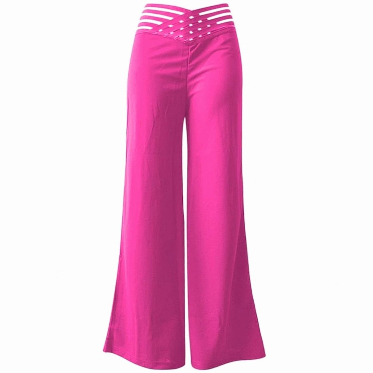 Pantalones de pierna ancha para mujer, de cintura alta y con cinturilla cruzada