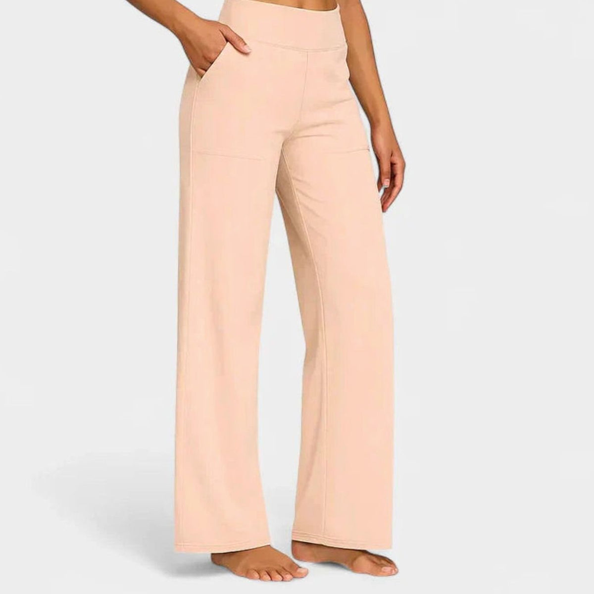 Pantalones rectos de pierna ancha para mujer, de cintura alta y con bolsillos