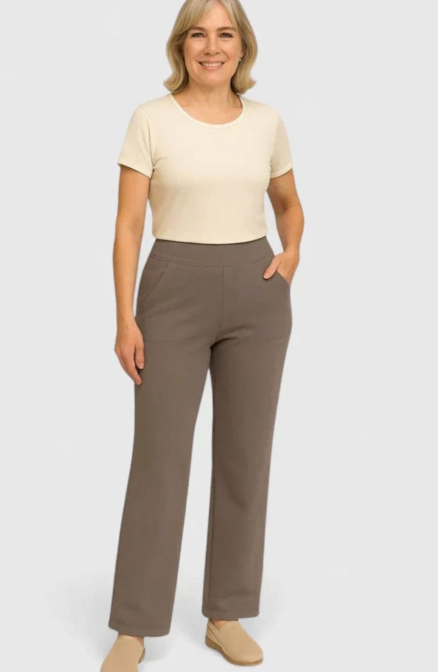 Pantalones rectos de pierna ancha para mujer, de cintura alta y con bolsillos