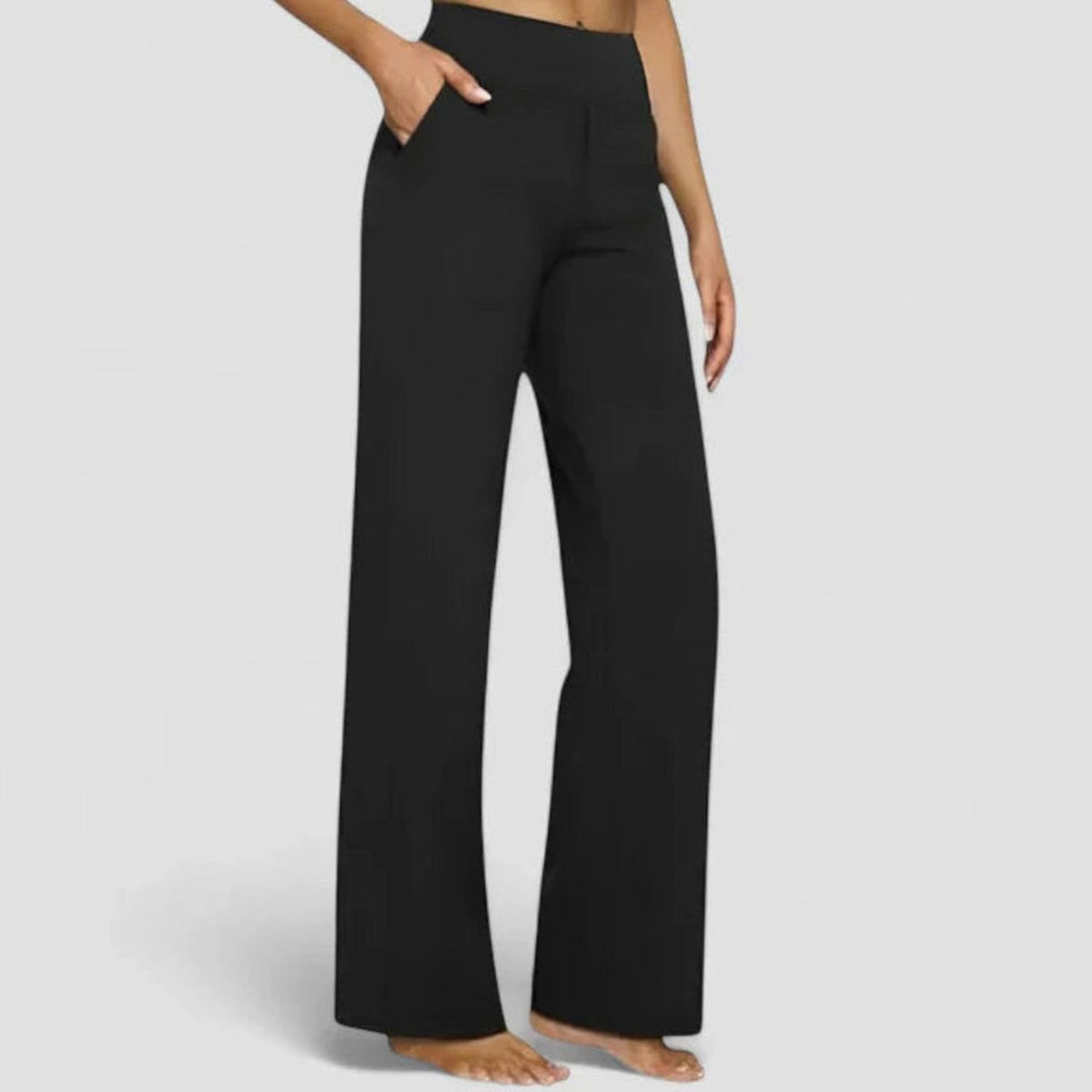 Pantalones rectos de pierna ancha para mujer, de cintura alta y con bolsillos