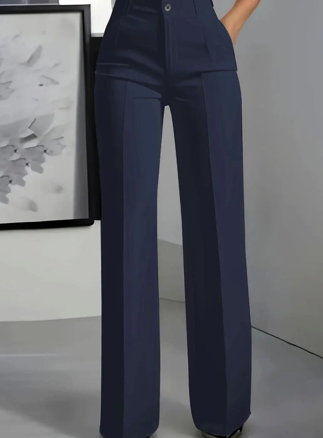 Pantalones de traje de vestir para mujer, de cintura alta y pierna ancha