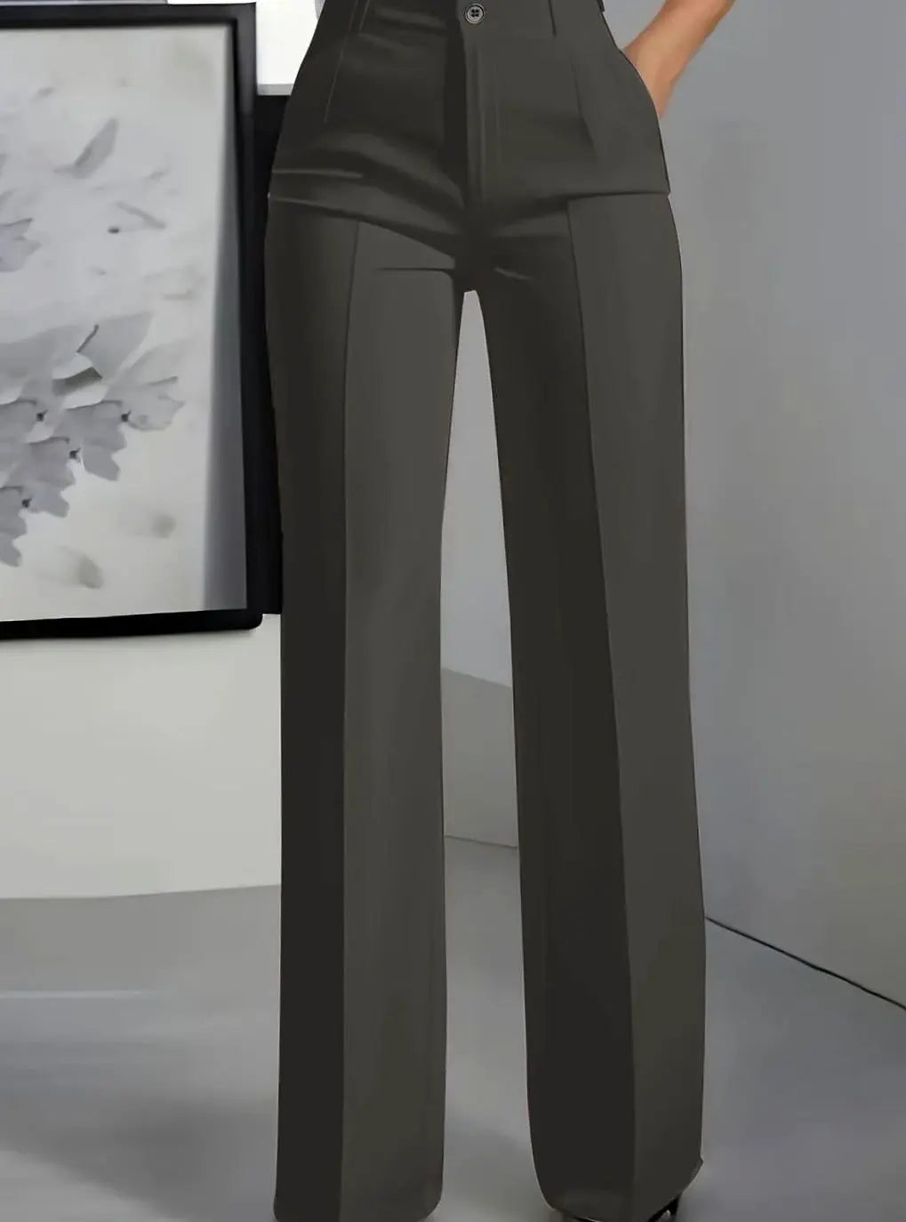 Pantalones de traje de vestir para mujer, de cintura alta y pierna ancha