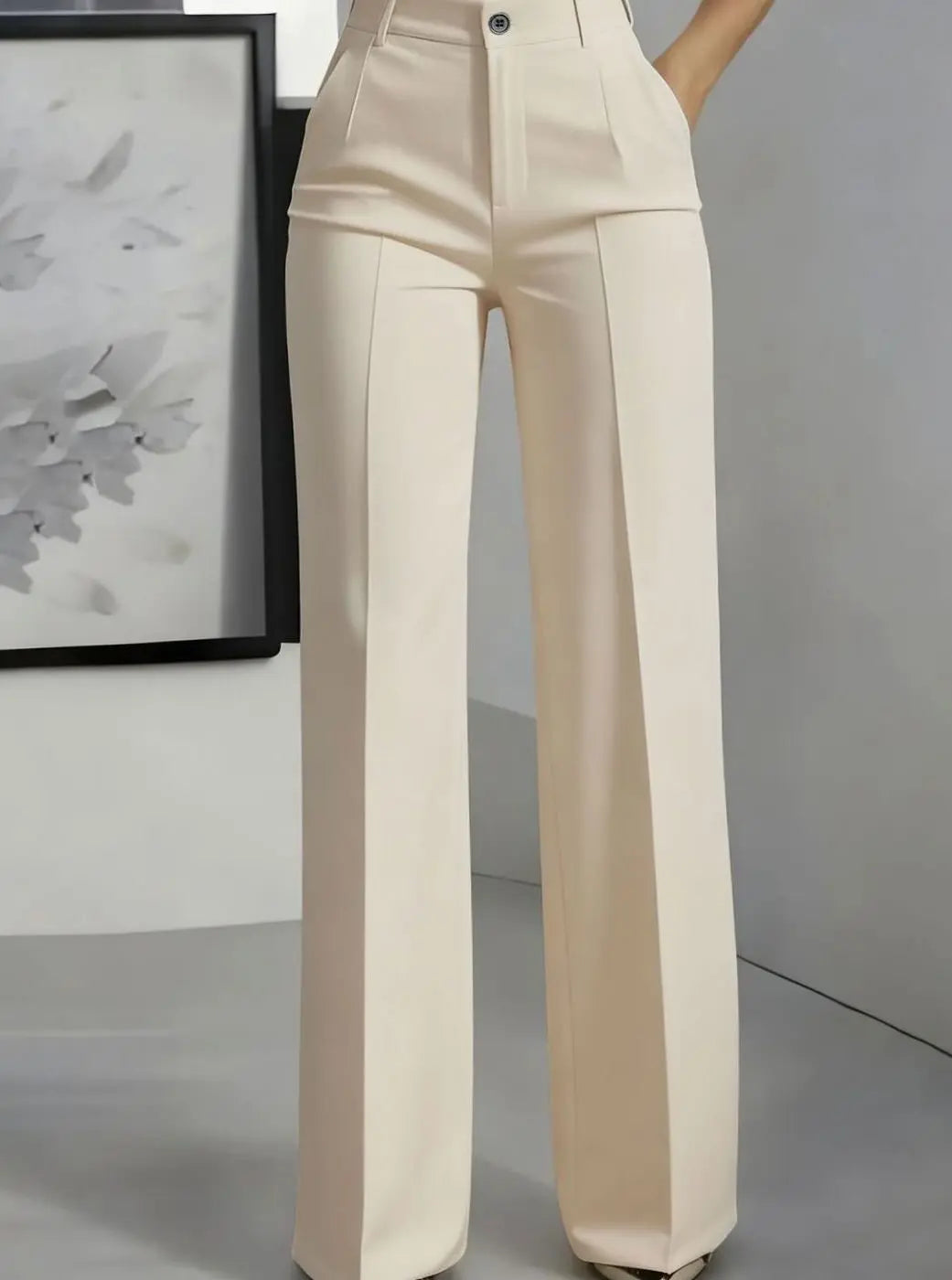 Pantalones de traje de vestir para mujer, de cintura alta y pierna ancha