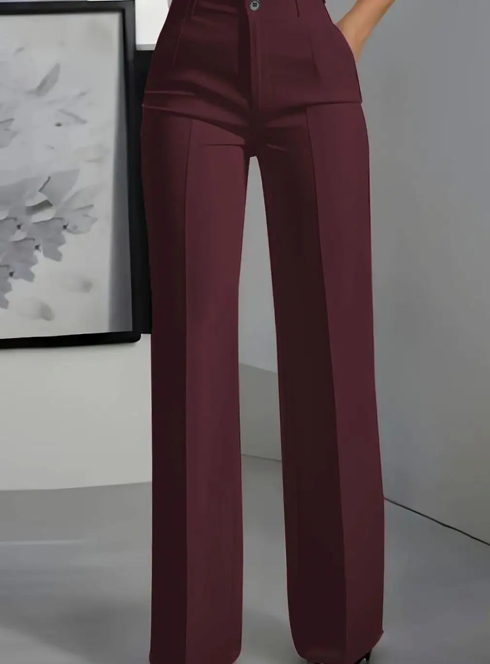 Pantalones de traje de vestir para mujer, de cintura alta y pierna ancha