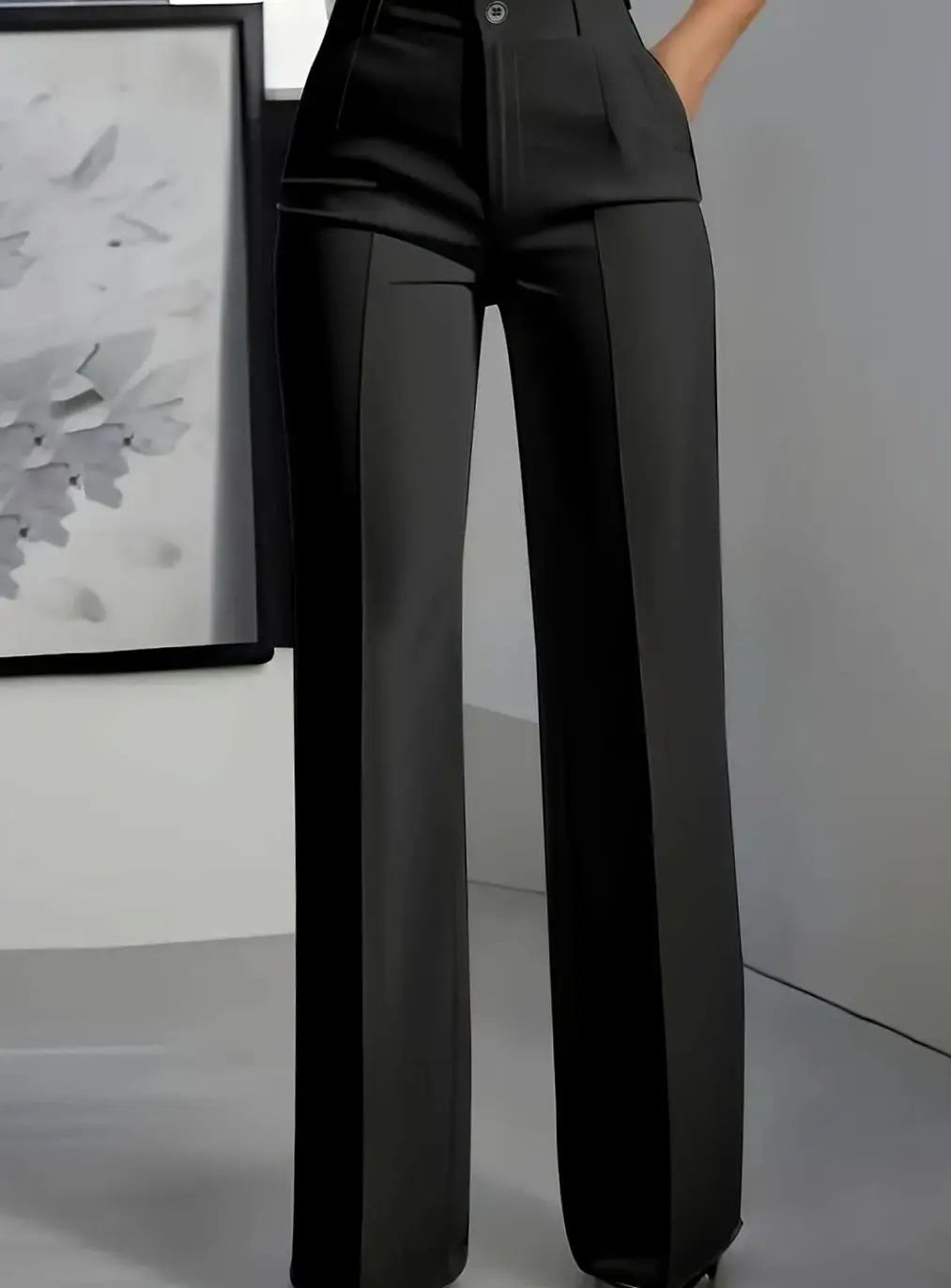 Pantalones de traje de vestir para mujer, de cintura alta y pierna ancha