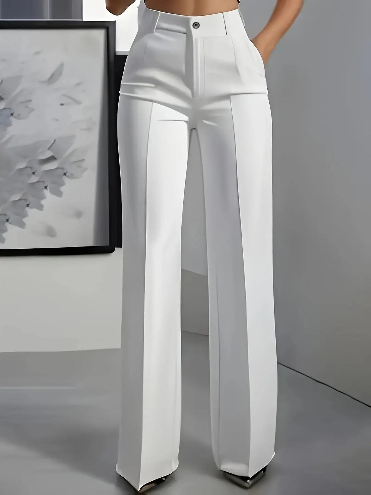 Pantalones de pierna ancha para mujer, de cintura alta y con pliegues delanteros