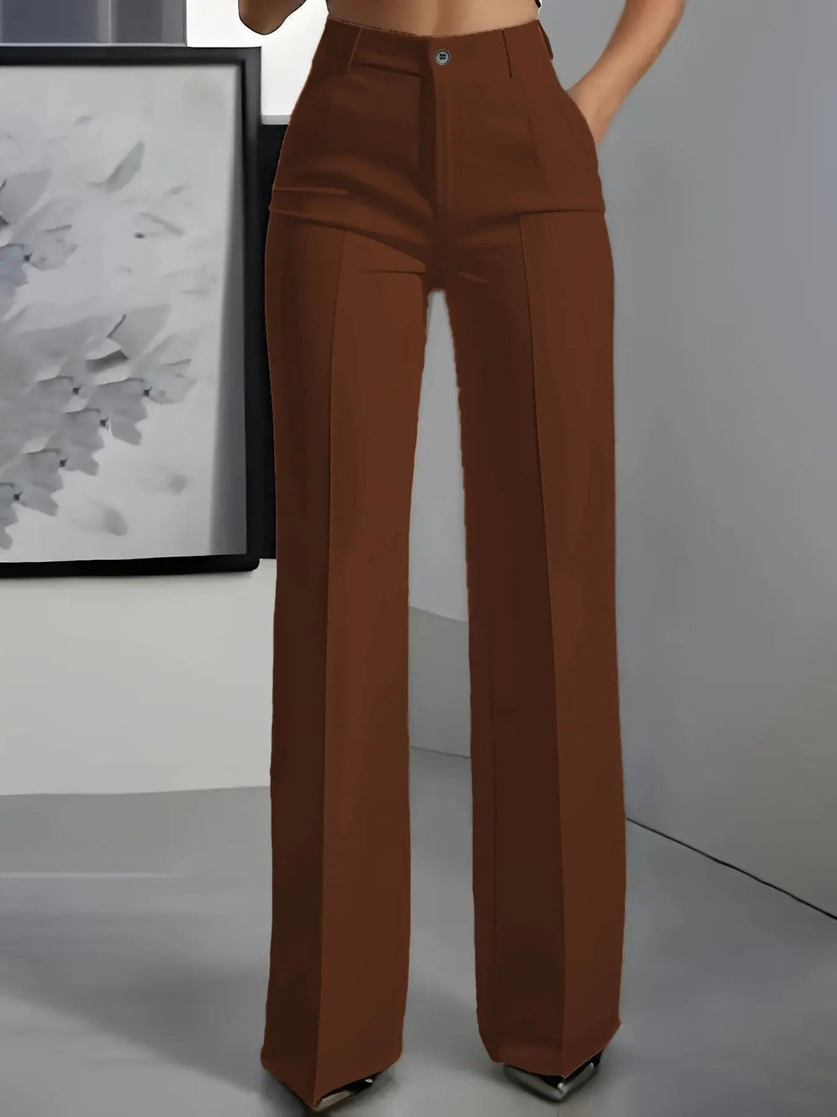 Pantalones de pierna ancha para mujer, de cintura alta y con pliegues delanteros