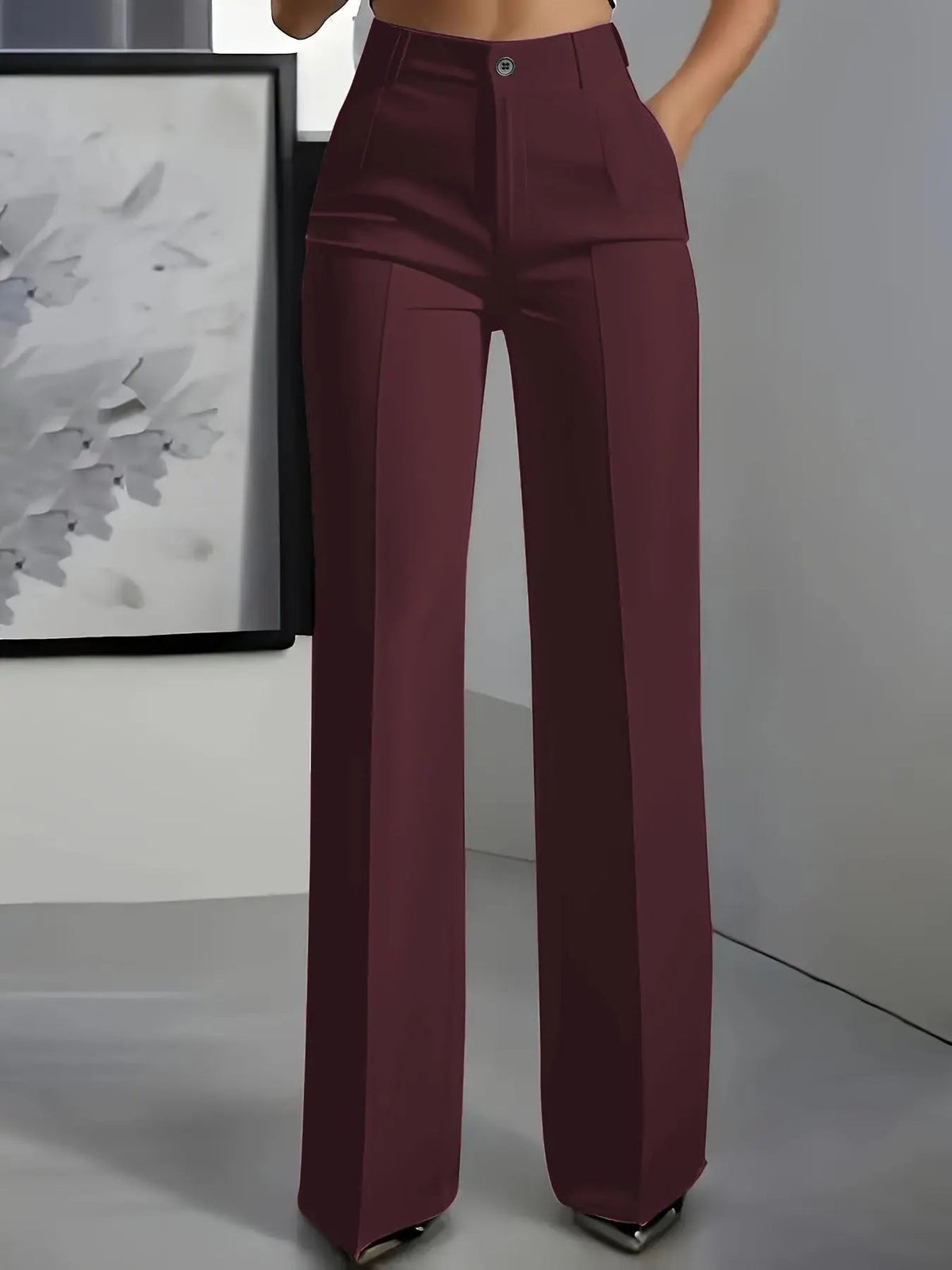 Pantalones de pierna ancha para mujer, de cintura alta y con pliegues delanteros