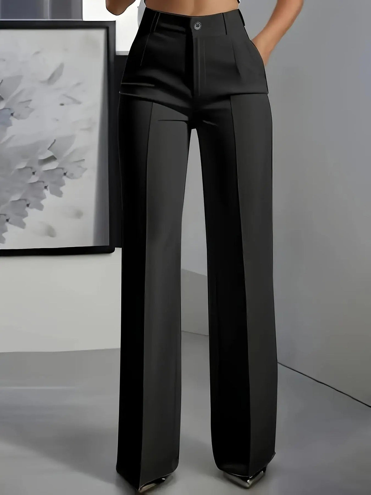 Pantalones de pierna ancha para mujer, de cintura alta y con pliegues delanteros