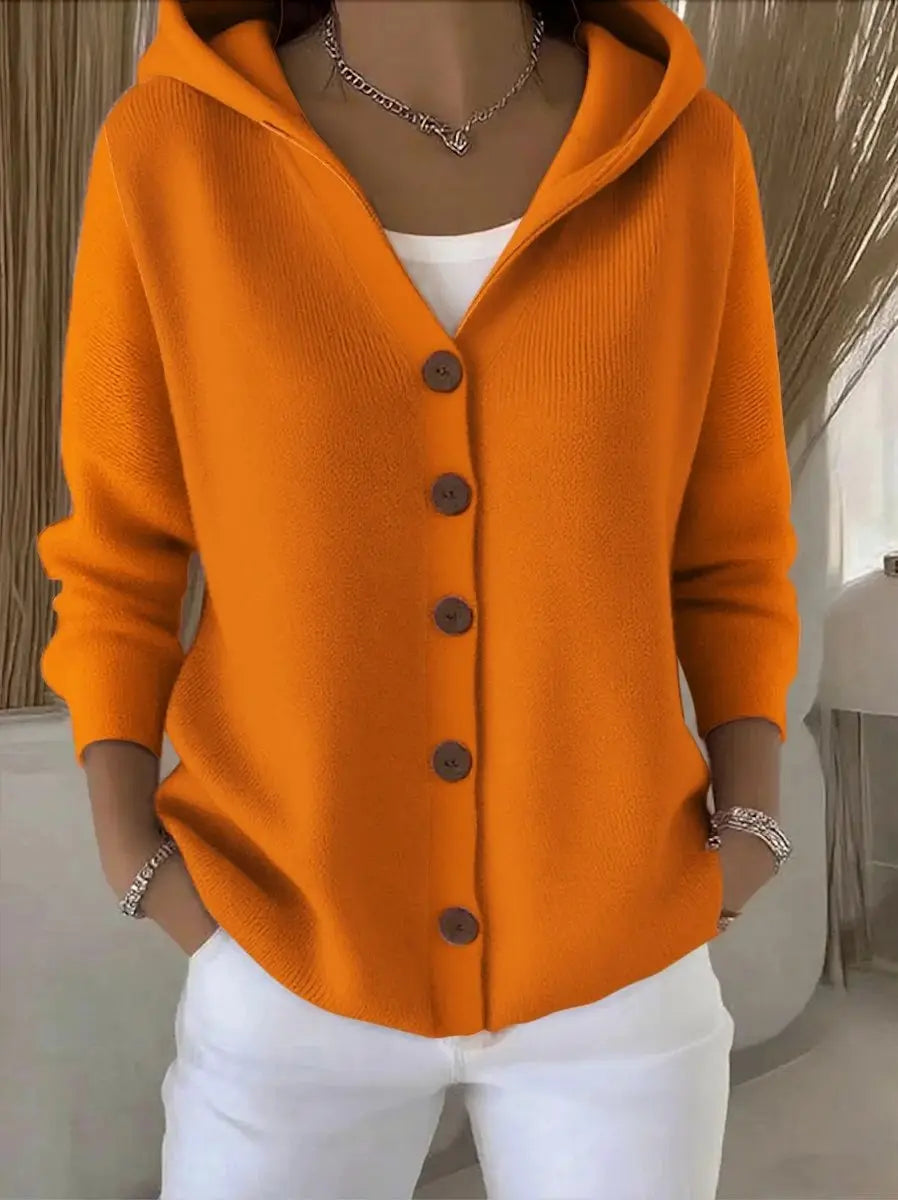 Cárdigan de punto para mujer, con capucha, botones delanteros y corte holgado