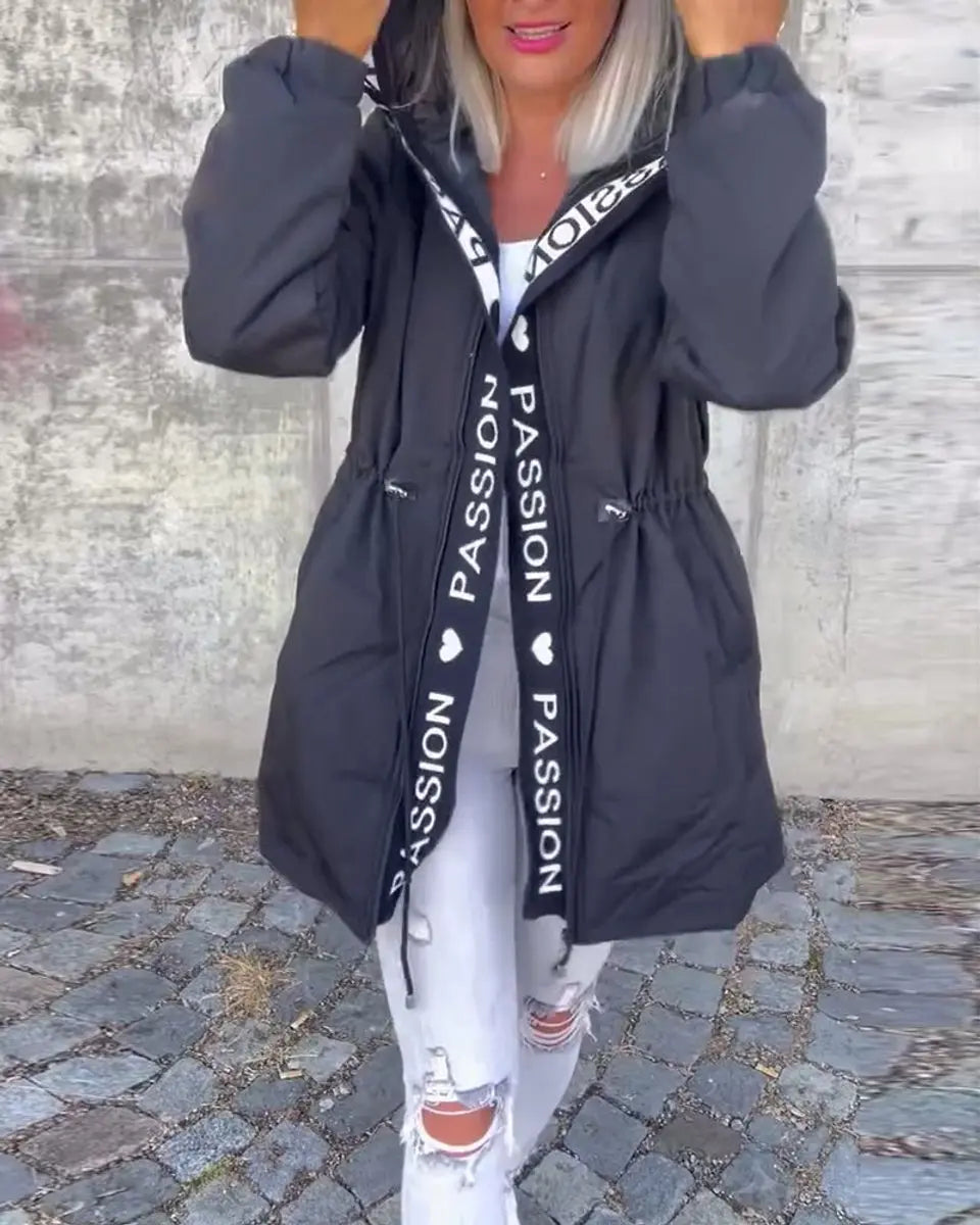 Abrigo midi para mujer, con capucha, cordón y corte holgado