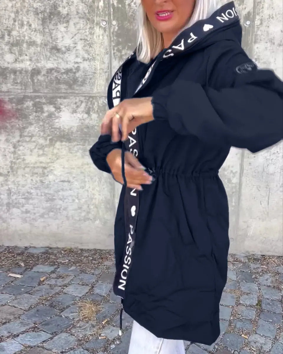Abrigo midi para mujer, con capucha, cordón y corte holgado