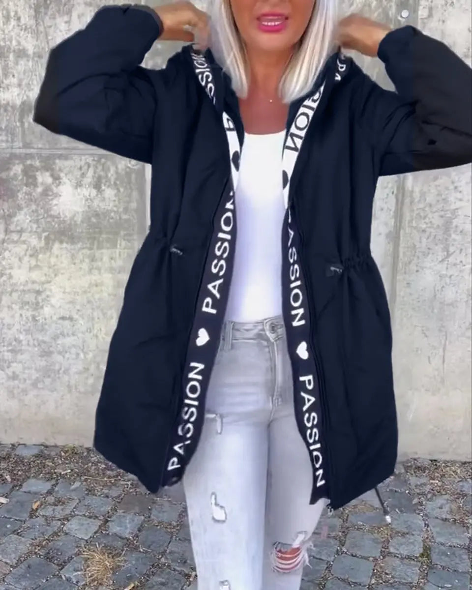 Abrigo midi para mujer, con capucha, cordón y corte holgado