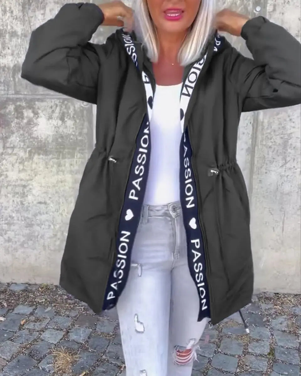 Abrigo midi para mujer, con capucha, cordón y corte holgado