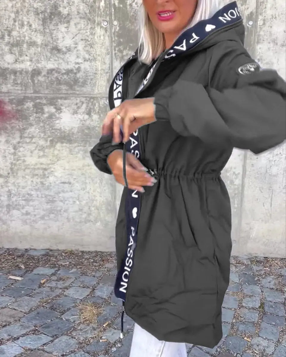 Abrigo midi para mujer, con capucha, cordón y corte holgado