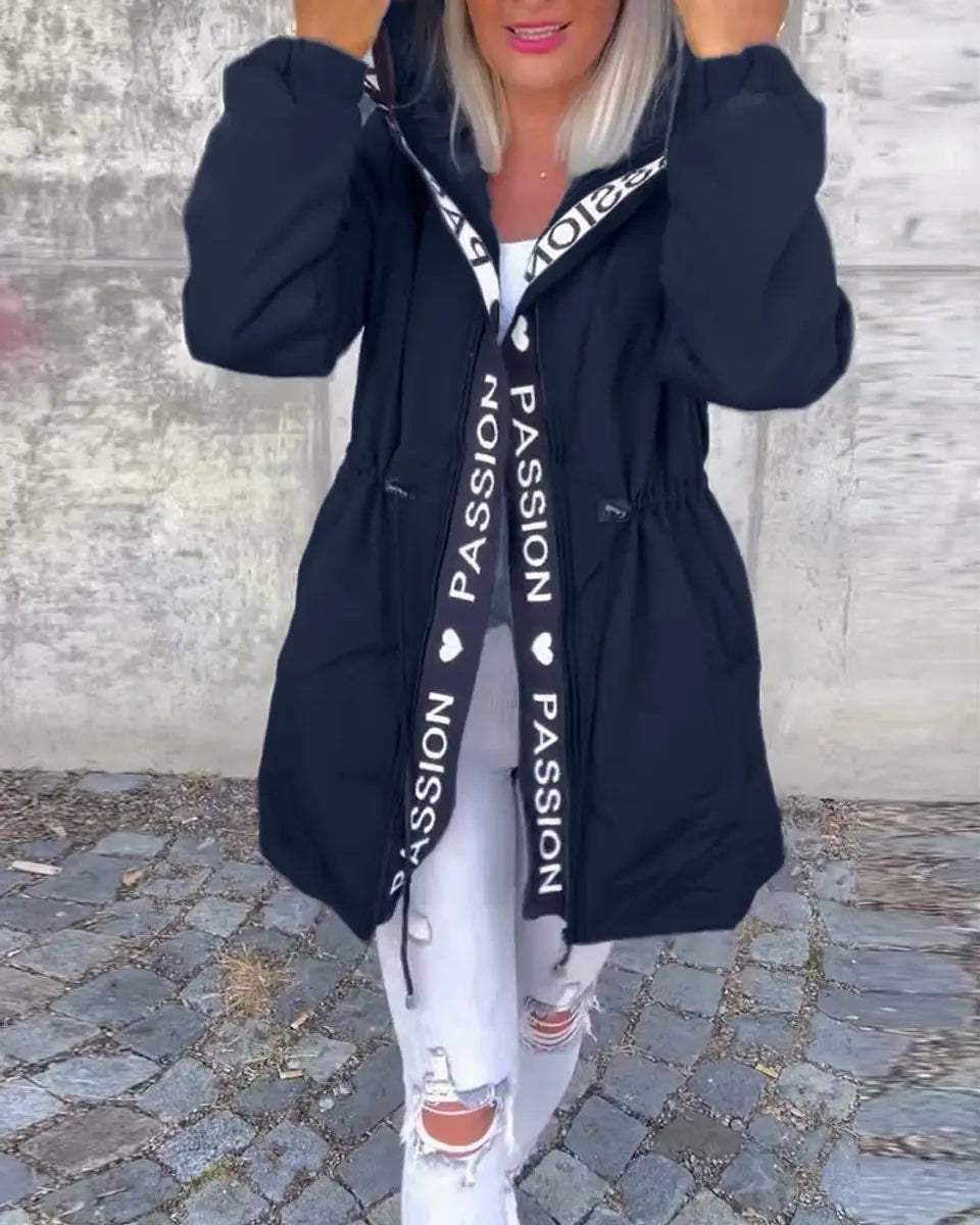 Abrigo midi para mujer, con capucha, cordón y corte holgado