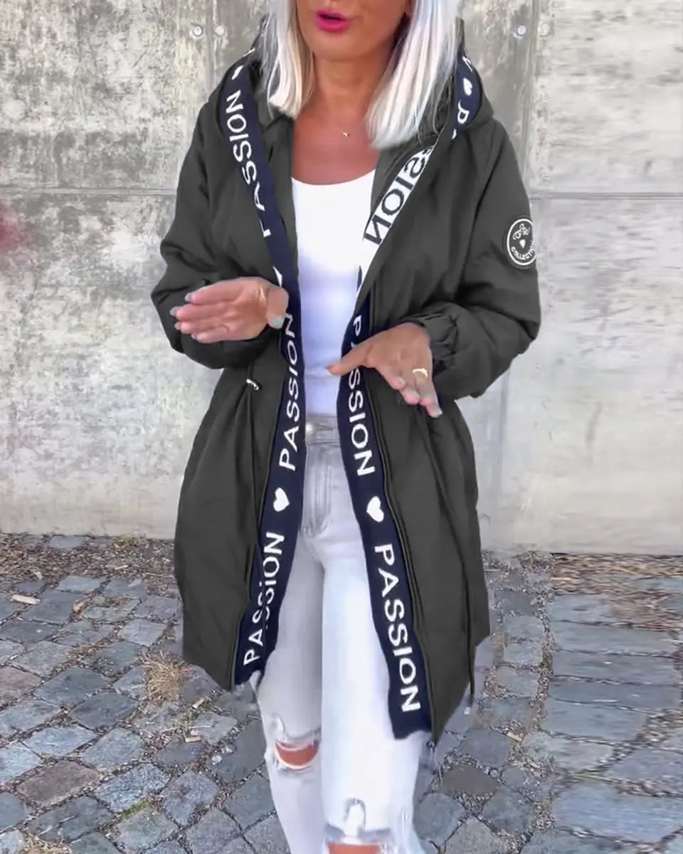 Abrigo midi para mujer, con capucha, cordón y corte holgado