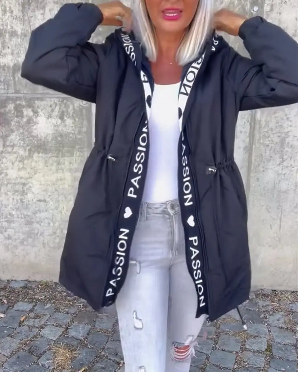 Abrigo midi para mujer, con capucha, cordón y corte holgado