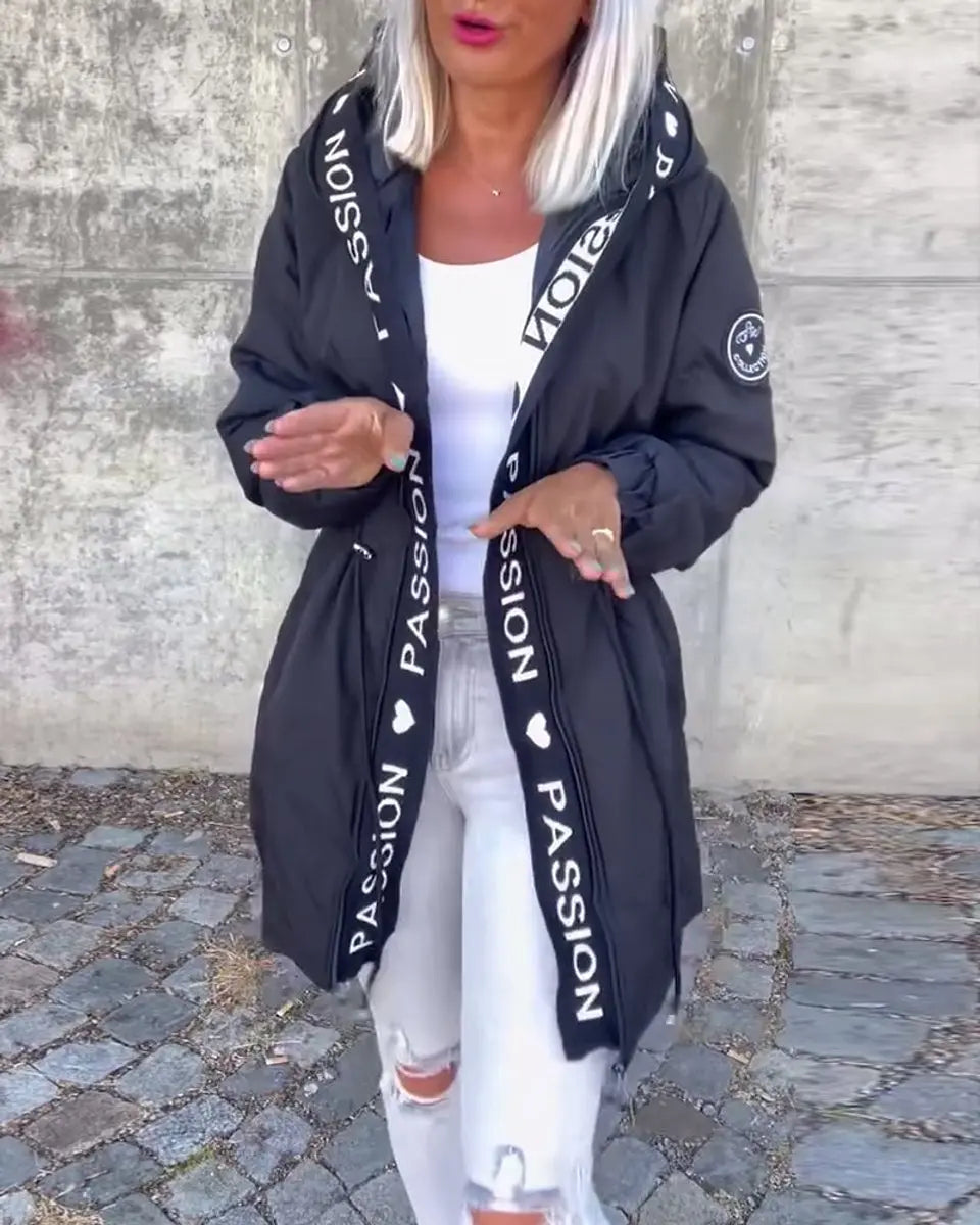 Abrigo midi para mujer, con capucha, cordón y corte holgado