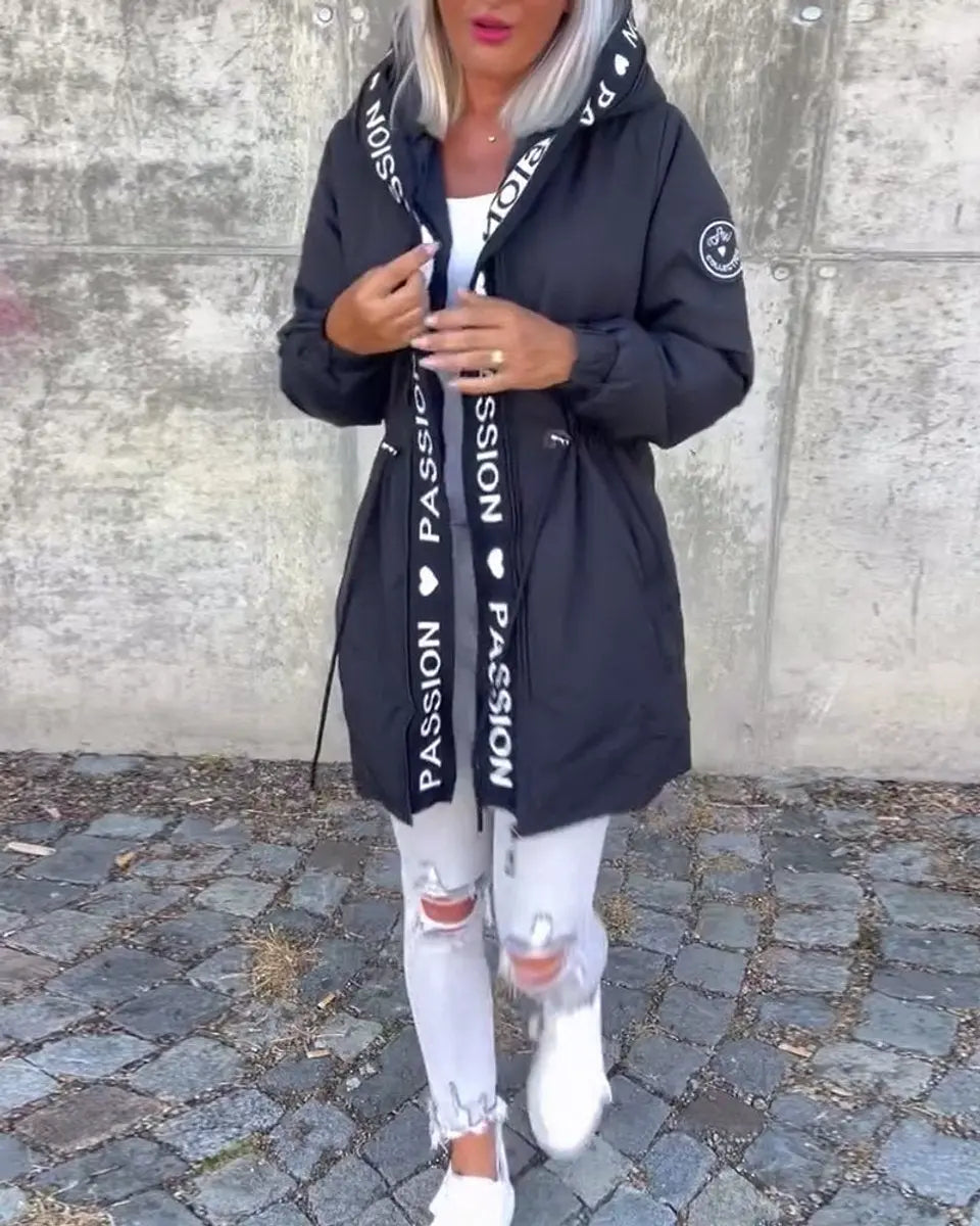 Abrigo midi para mujer, con capucha, cordón y corte holgado