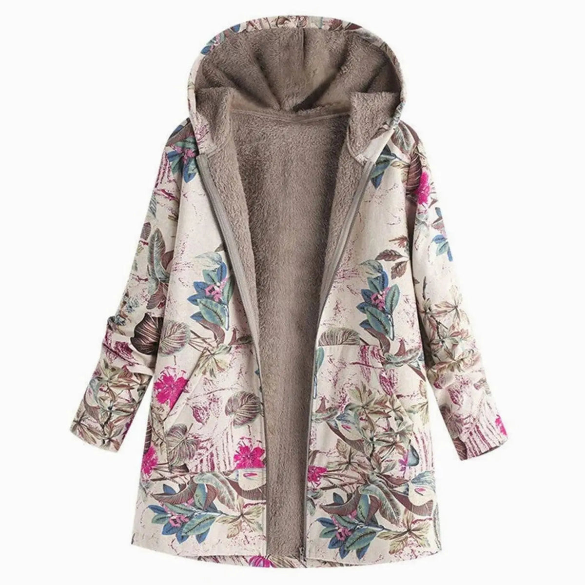 Abrigo floral de invierno para mujer, con capucha y forro de forro polar