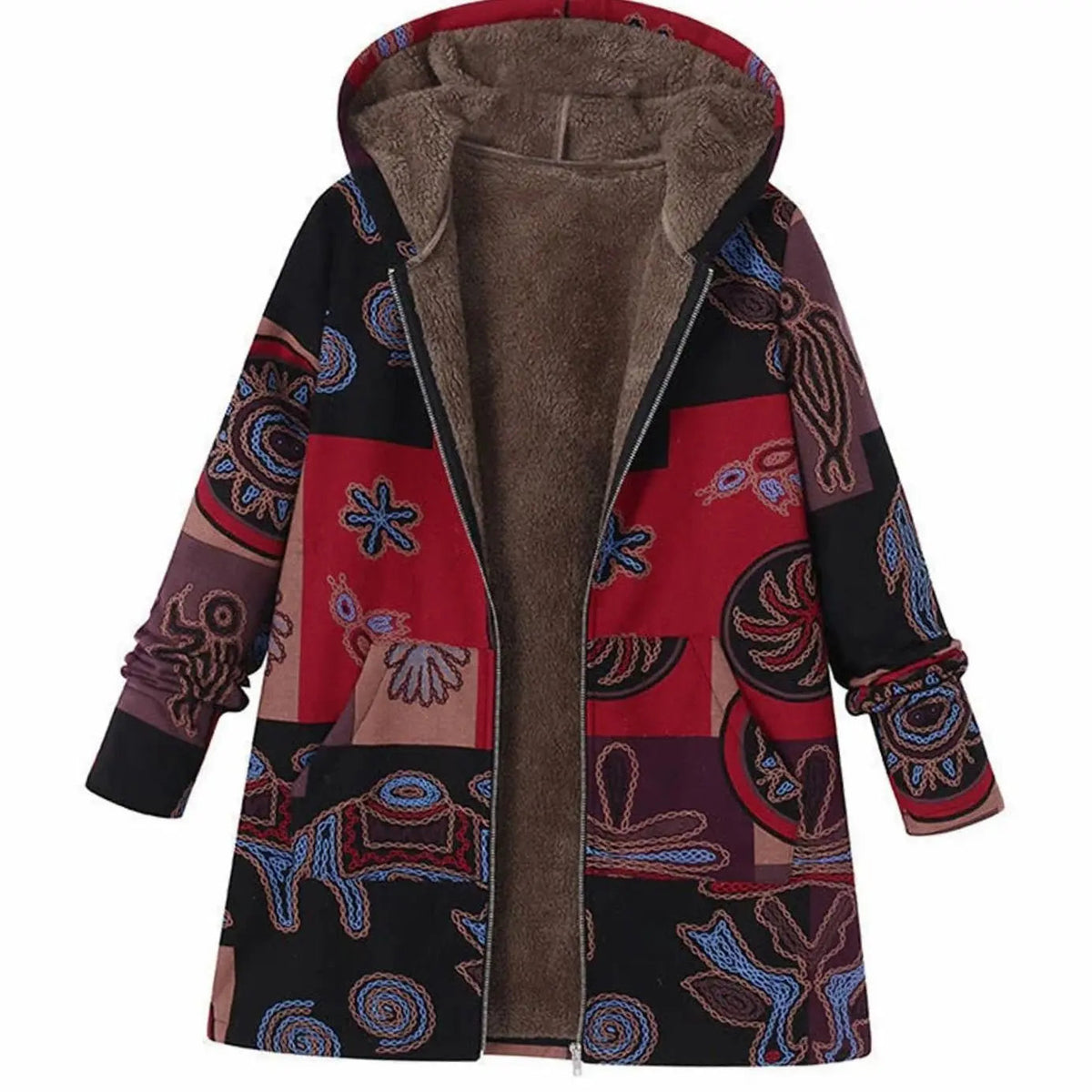 Abrigo floral de invierno para mujer, con capucha y forro de forro polar