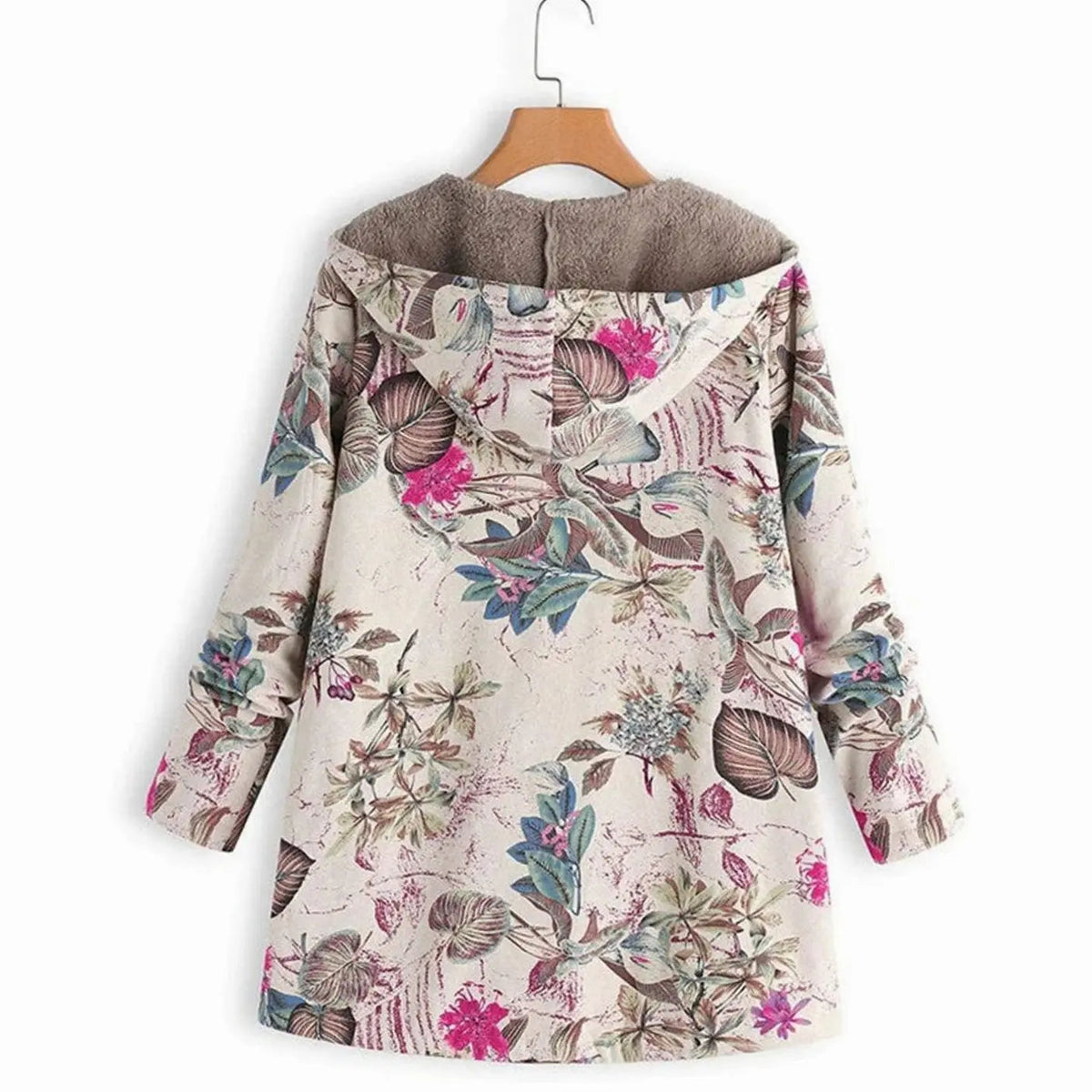 Abrigo floral de invierno para mujer, con capucha y forro de forro polar